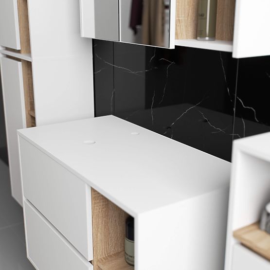 BADEZIMMERSCHRANK UNTER DEM WASCHBECKEN MIT ÖFFNUNGEN VAMI W90 UM 2SZ 2P WEISS / SONOMA EICHE