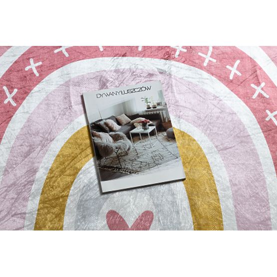 BAMBINO 47810 runder Waschteppich Regenbogen, Punkte für Kinder rutschfest - weiß / rosa