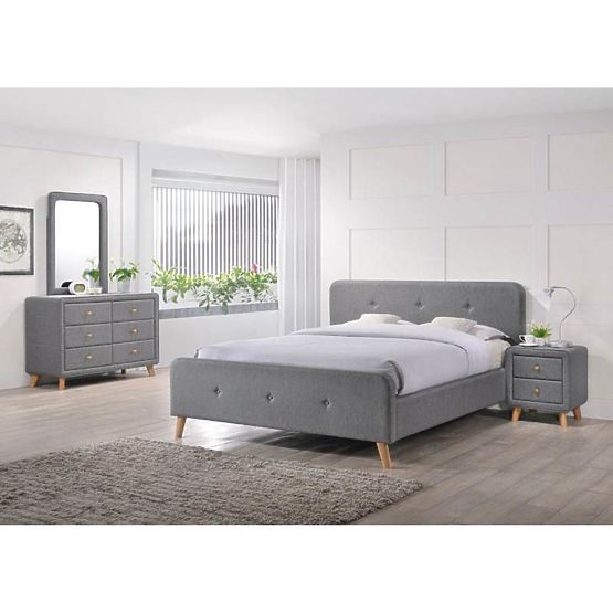 Bett MALMO 160x200cm grau / eiche