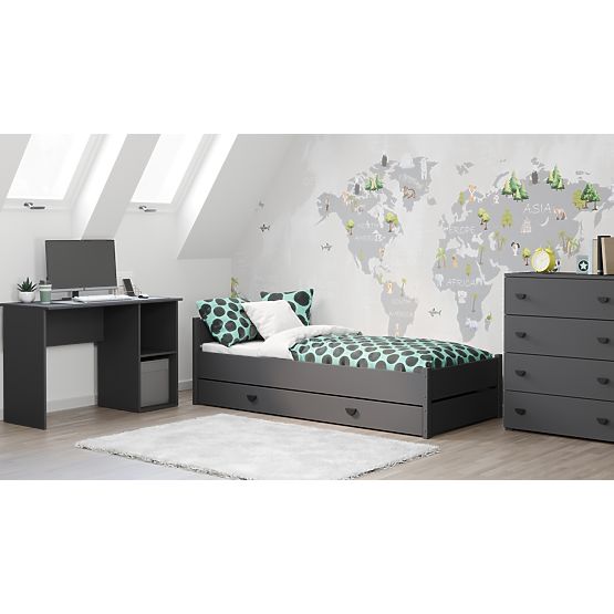 Bett MARCEL 200x90 Grau mit Schublade