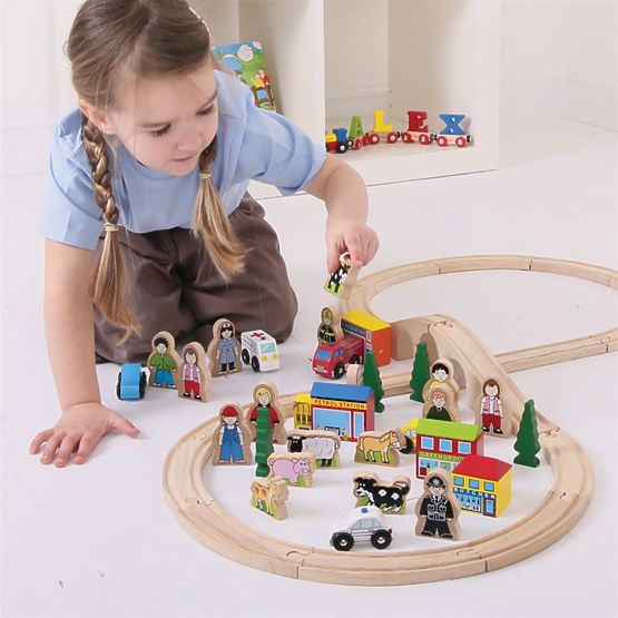 Bigjigs Rail Großes Zubehörset für Eisenbahnschienen aus Holz