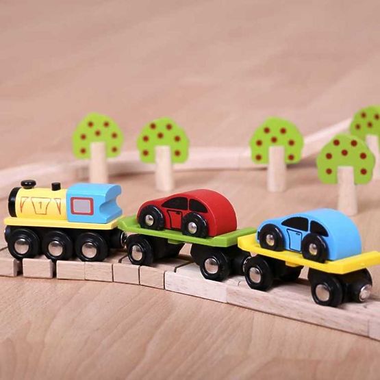Bigjigs Rail Güterzug mit Waggons und Gleisen