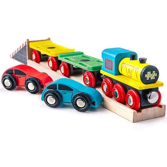 Bigjigs Rail Güterzug mit Waggons und Gleisen
