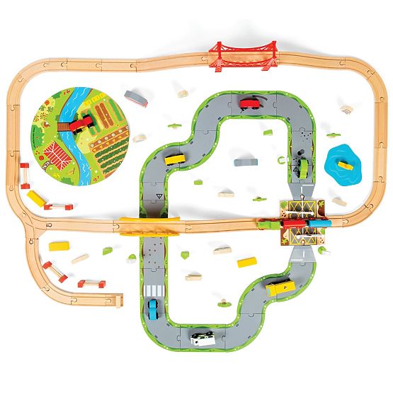 Bigjigs Rail Holzgleis mit Landstraße 80 Teile