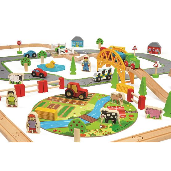 Bigjigs Rail Holzgleis mit Landstraße 80 Teile