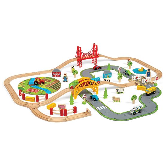 Bigjigs Rail Holzgleis mit Landstraße 80 Teile