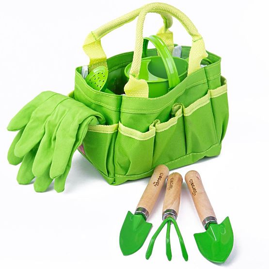 Bigjigs Toys Gartenwerkzeugset in Leinentasche grün
