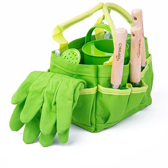 Bigjigs Toys Gartenwerkzeugset in Leinentasche grün