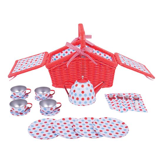 Bigjigs Toys Gepunktetes Teeset im Picknickkorb
