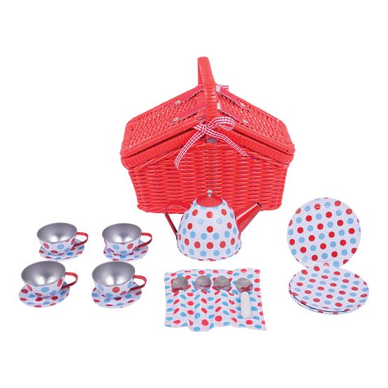 Bigjigs Toys Gepunktetes Teeset im Picknickkorb