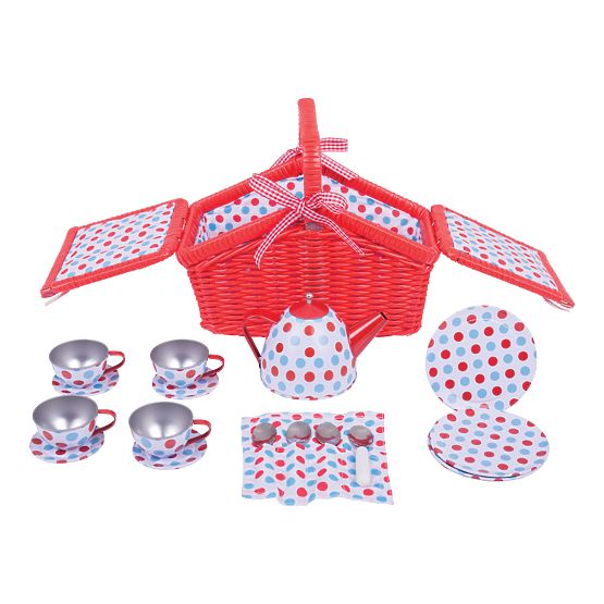 Bigjigs Toys Gepunktetes Teeset im Picknickkorb