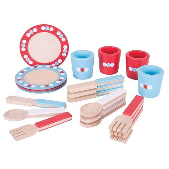 Bigjigs Toys Holzgeschirrset mit Punkten