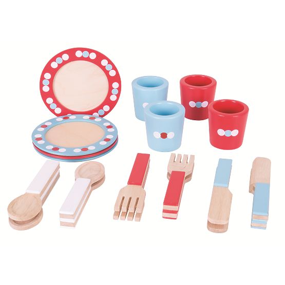 Bigjigs Toys Holzgeschirrset mit Punkten