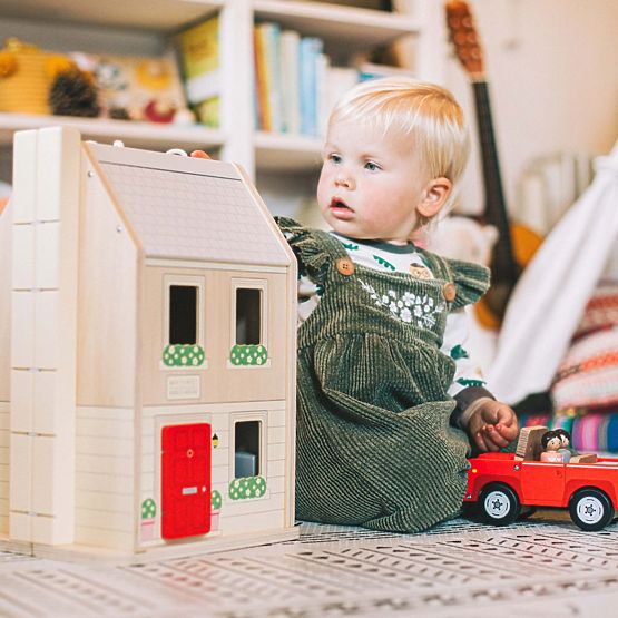 Bigjigs Toys Klappbares Puppenhaus mit Zubehör