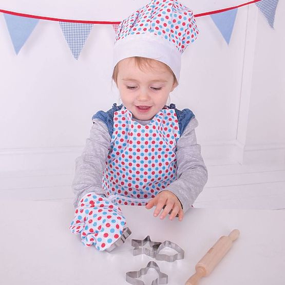 Bigjigs Toys Kochset mit gepunkteter Schürze