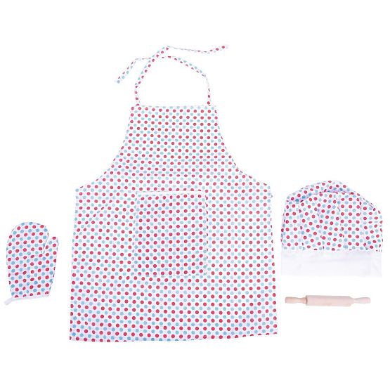 Bigjigs Toys Kochset mit gepunkteter Schürze