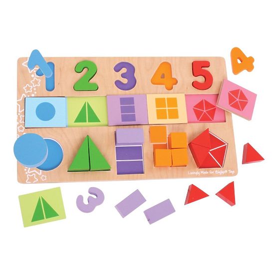 Bigjigs Toys Didaktisches Brett Zahlen, Farben, Formen