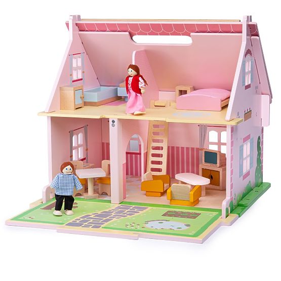 Bigjigs Toys Tragbares Holzpuppenhaus