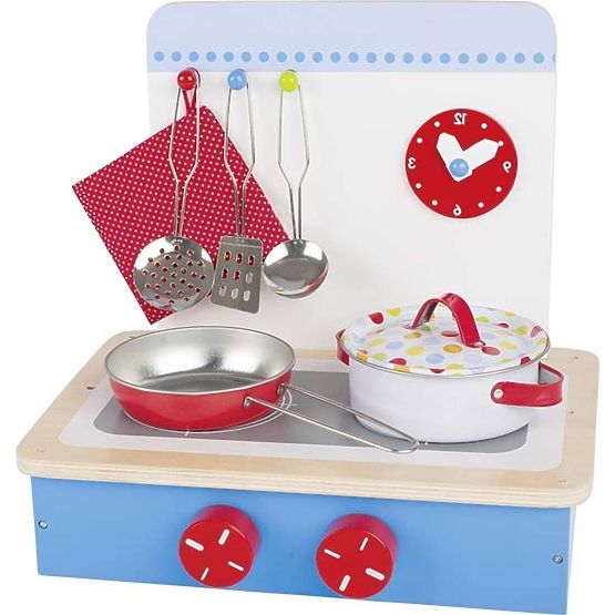 Blauer Herd mit Zubehör