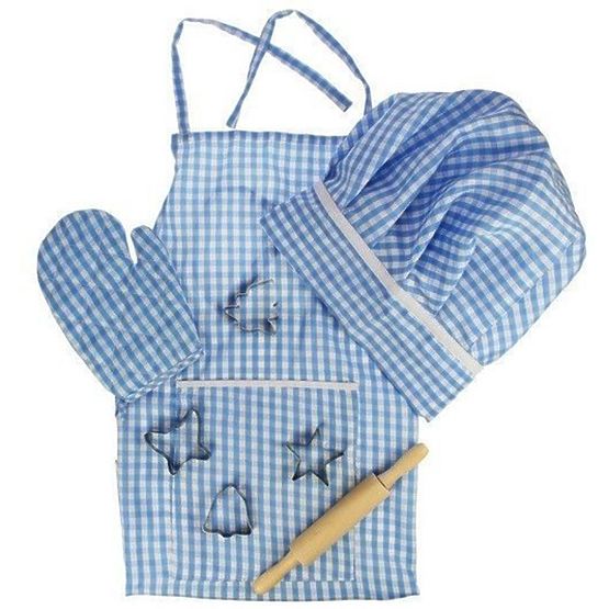 Blaues Kochset mit Schürze