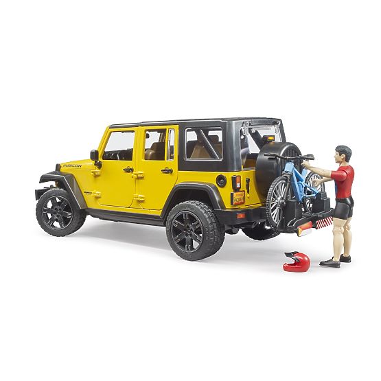 Bruder Jeep Wrangler Rubicon mit Radfahrer und Fahrrad