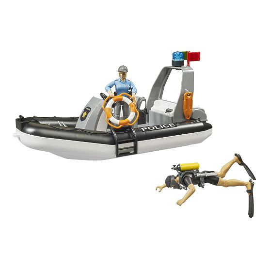 Bruder RAM Polizeiauto mit Boot und zwei Figuren