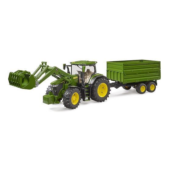 Bruder Traktor John Deere 7R 350 mit Frontlader und Tandem-Transportanhänger