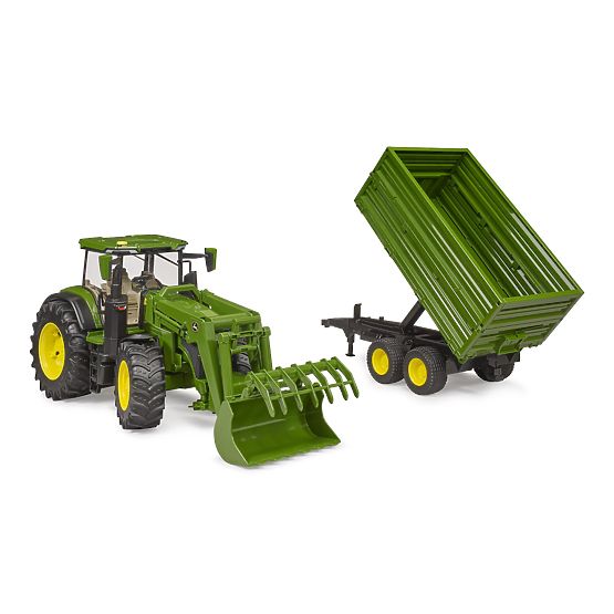 Bruder Traktor John Deere 7R 350 mit Frontlader und Tandem-Transportanhänger