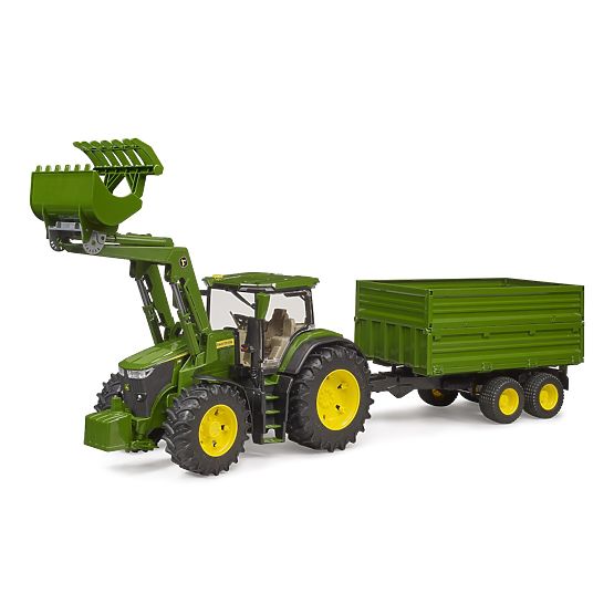 Bruder Traktor John Deere 7R 350 mit Frontlader und Tandem-Transportanhänger