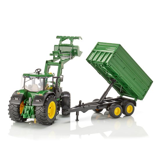 Bruder Traktor John Deere 7R 350 mit Frontlader und Tandem-Transportanhänger