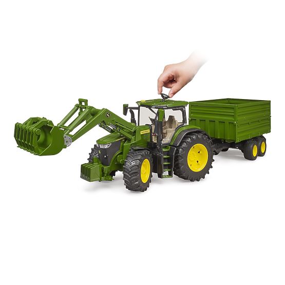 Bruder Traktor John Deere 7R 350 mit Frontlader und Tandem-Transportanhänger