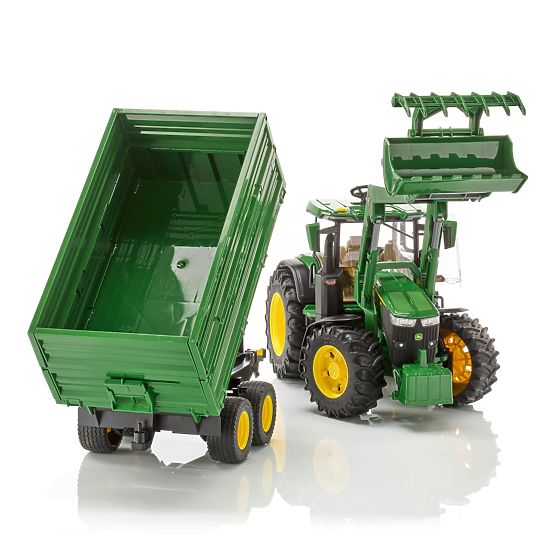 Bruder Traktor John Deere 7R 350 mit Frontlader und Tandem-Transportanhänger