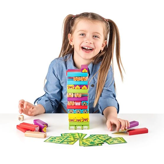Bunte Turm mit Tieren - Geschicklichkeitsspiel