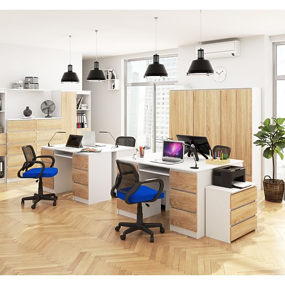 COMPUTERTISCH A-11 135 cm 6 SCHUBLADEN WEISS / SONOMA