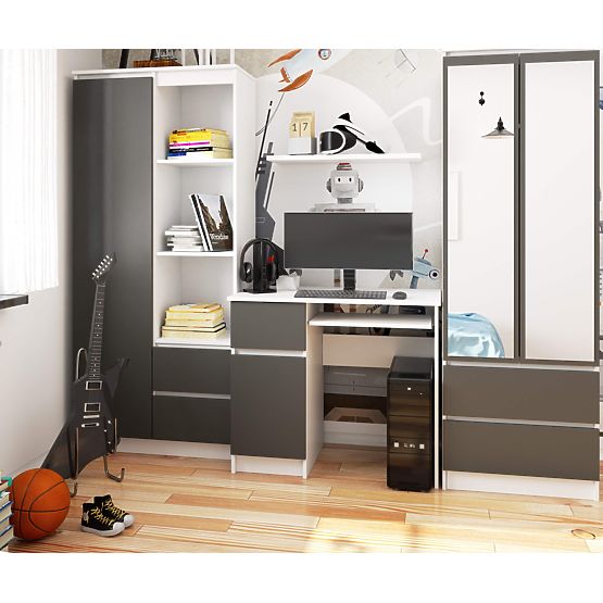 COMPUTERTISCH PIKSEL WEIß / GRAU - LINKS