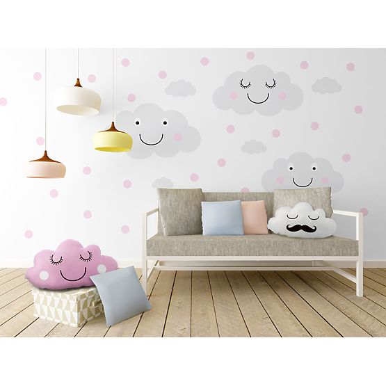 Dekoration  Wand - fröhlich wolken + Pink punkte