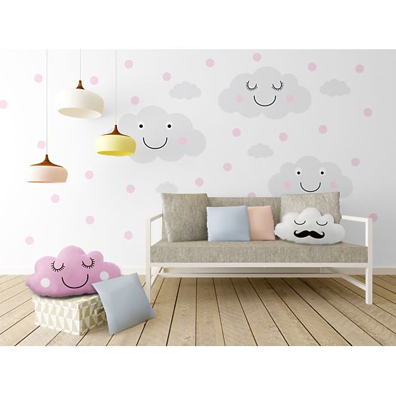 Dekoration  Wand - fröhlich wolken + Pink punkte