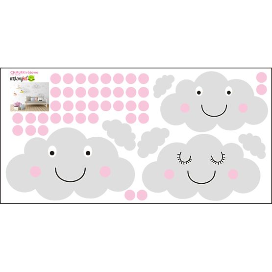 Dekoration  Wand - fröhlich wolken + Pink punkte