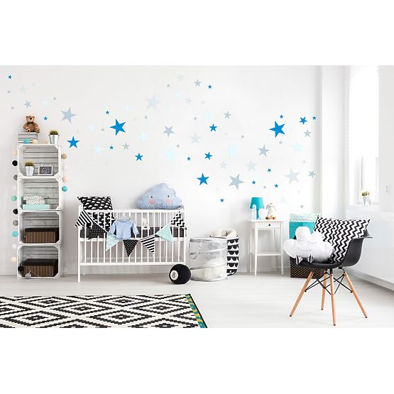 Dekoration  Wand - sterne grau/blau