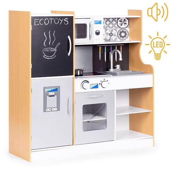 Kinderküche mit Sound und LED-Tafel Kreidetafel Metallzubehör MDF +3 Jahre ECOTOYS