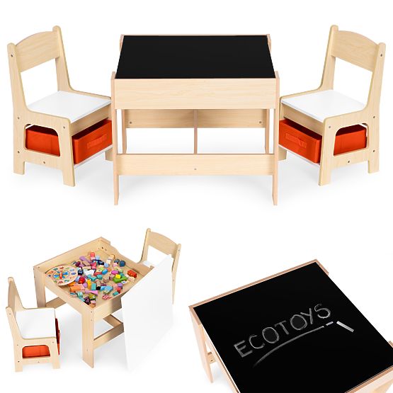 Kinder-Möbelset Tisch + 2 Stühle mit Tafel ECOTOYS