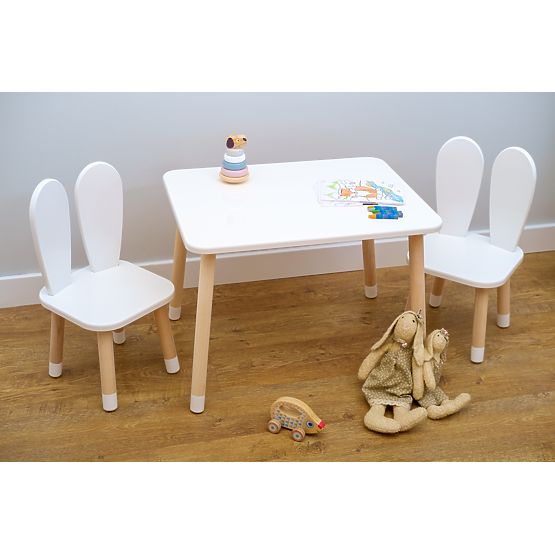 Kindertisch mit Stühlen - Öhrchen - weiß