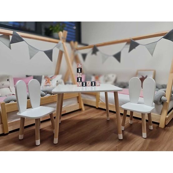 Kindertisch mit Stühlen - Öhrchen - weiß