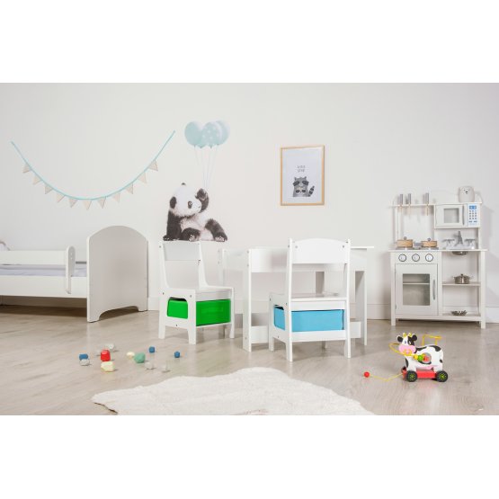 Kindertisch mit Stühlen Ourbaby mit blauer und grüner Box