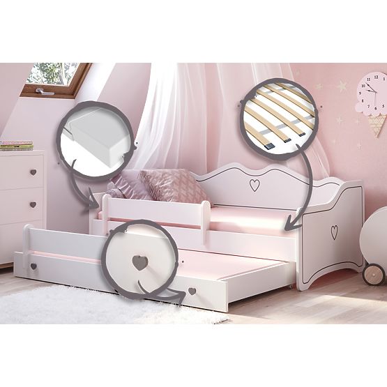 Doppelbett EMMA mit Schublade und Schutzgitter 160x80 grau