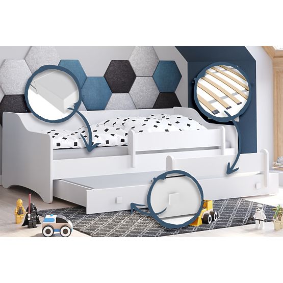 Doppelbett ERYK mit Schublade und Schutzgitter 160x80 wei 9fe Griff