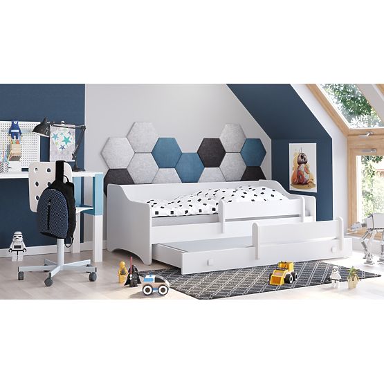 Doppelbett ERYK mit Schublade und Schutzgitter 160x80 Weisser Griff