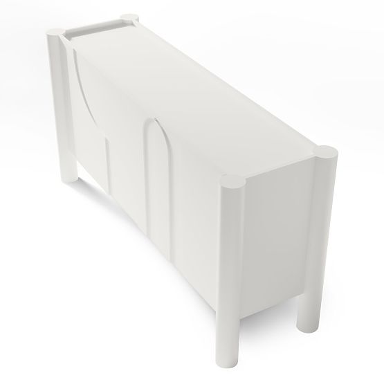 Dreitürige Kommode Lunaria mit gefräster Front, weiß