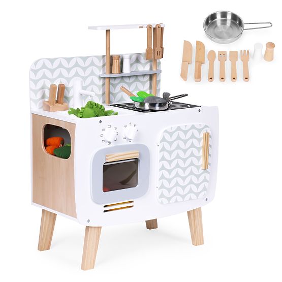 Holzküche für Kinder Retro Ofen Brenner Spüle Küchenzubehör ECOTOYS