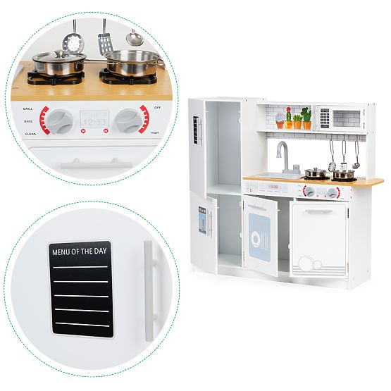 Holzküche für Kinder LED Licht + Töpfe ECOTOYS